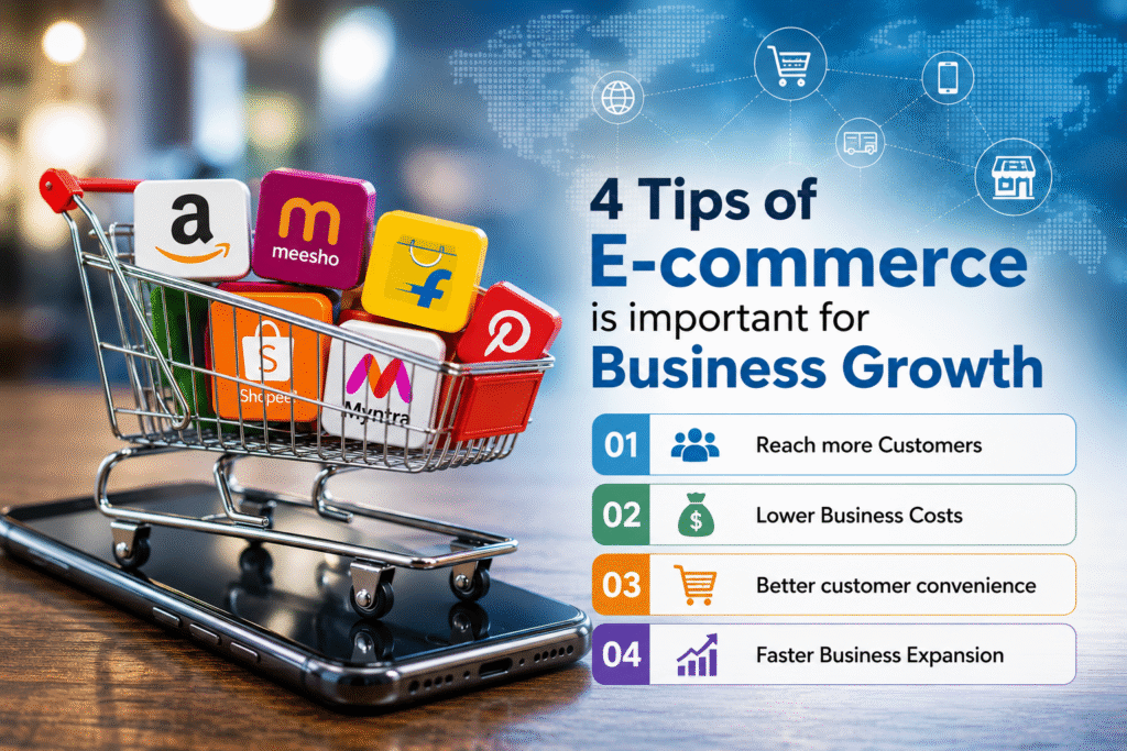E-commerce business growth infographic with online marketing.