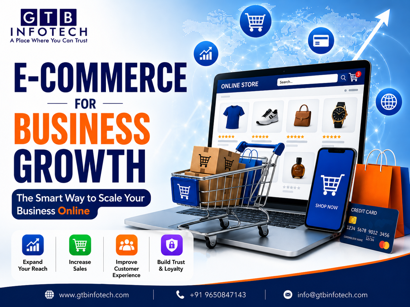 E-commerce business growth with online shopping and a digital store.